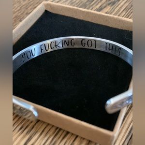 Secret motivational silver cuff bracelet